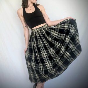 Vintage Plaid Wool Midi Skirt